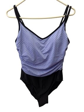 Trimshaper Purple Black Polka Dot Swimsuit One Piece Size 16